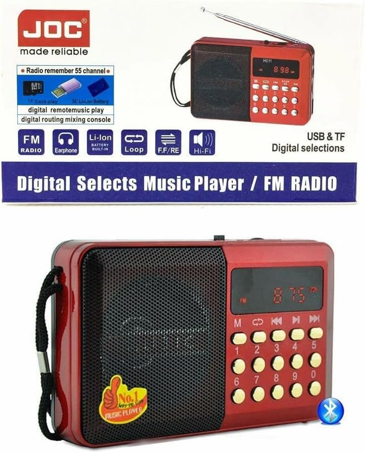 H011UR Portable Digital Jock Radio - MP3 Music Player Support USB TF Card Slot with FM Radio - Red
