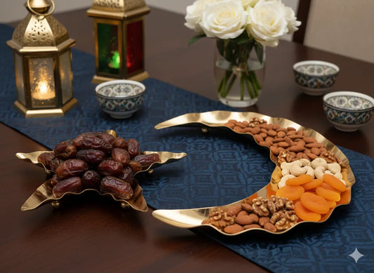 طقم أطباق تقديم رمضانية كبيرة الحجم على شكل هلال ذهبي ونجمة، رقم 3072