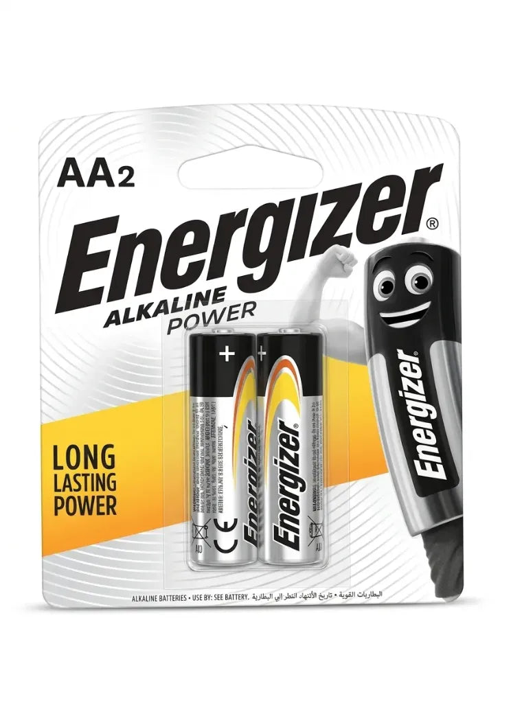 2-Piece Alkaline AA Battery Set Grey/Black