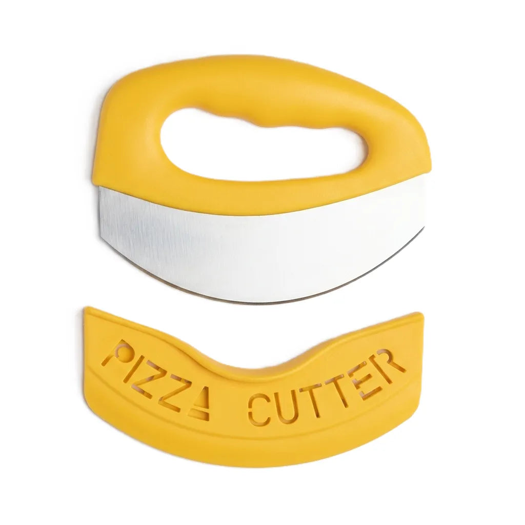 Yellow pizza cutter with lid