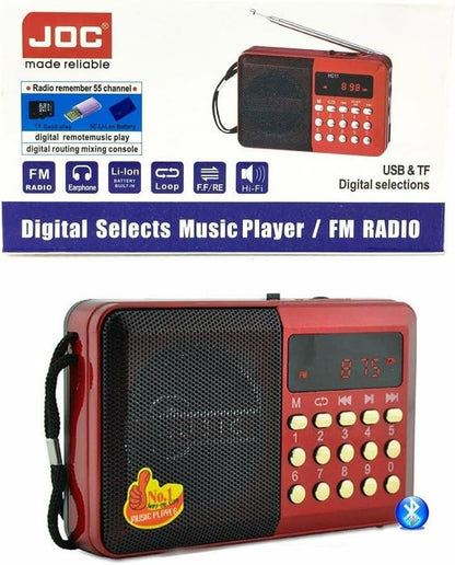 H011UR Portable Digital Jock Radio - MP3 Music Player Support USB TF Card Slot with FM Radio - Red