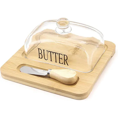Glass White Butter container with knife 3906