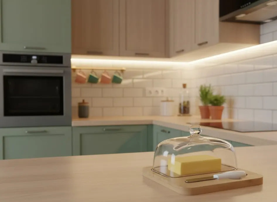 Glass White Butter container with knife 3906