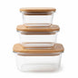 3-Pc Oven Glass container with wooden sealed lid
