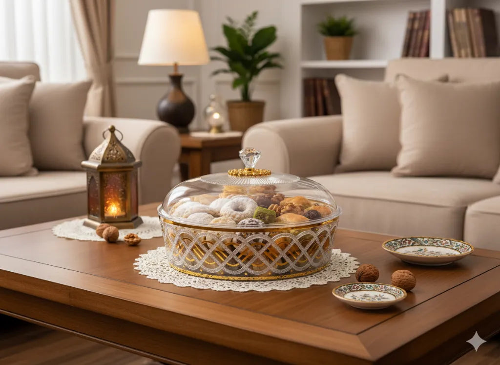 علبة تقديم صغير مزخرف بغطاء، مصنوع من الأكريليك على طراز الكريستال