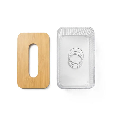 Acrylic tissue holder with wooden cover