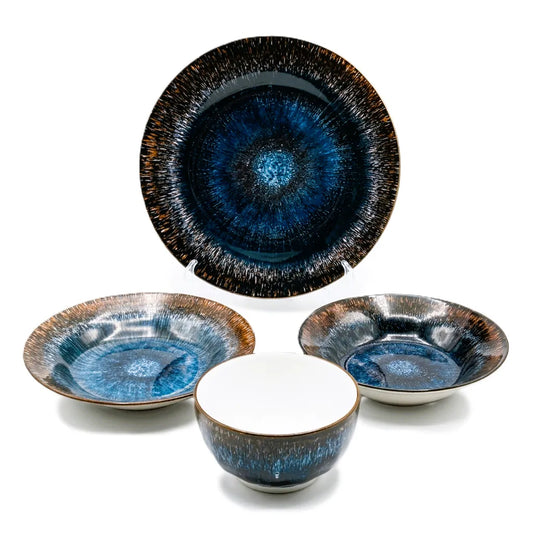 24-Piece Ceramic Dinnerware Set - Vibrant Bohemian & Mediterranean Inspired Tableware