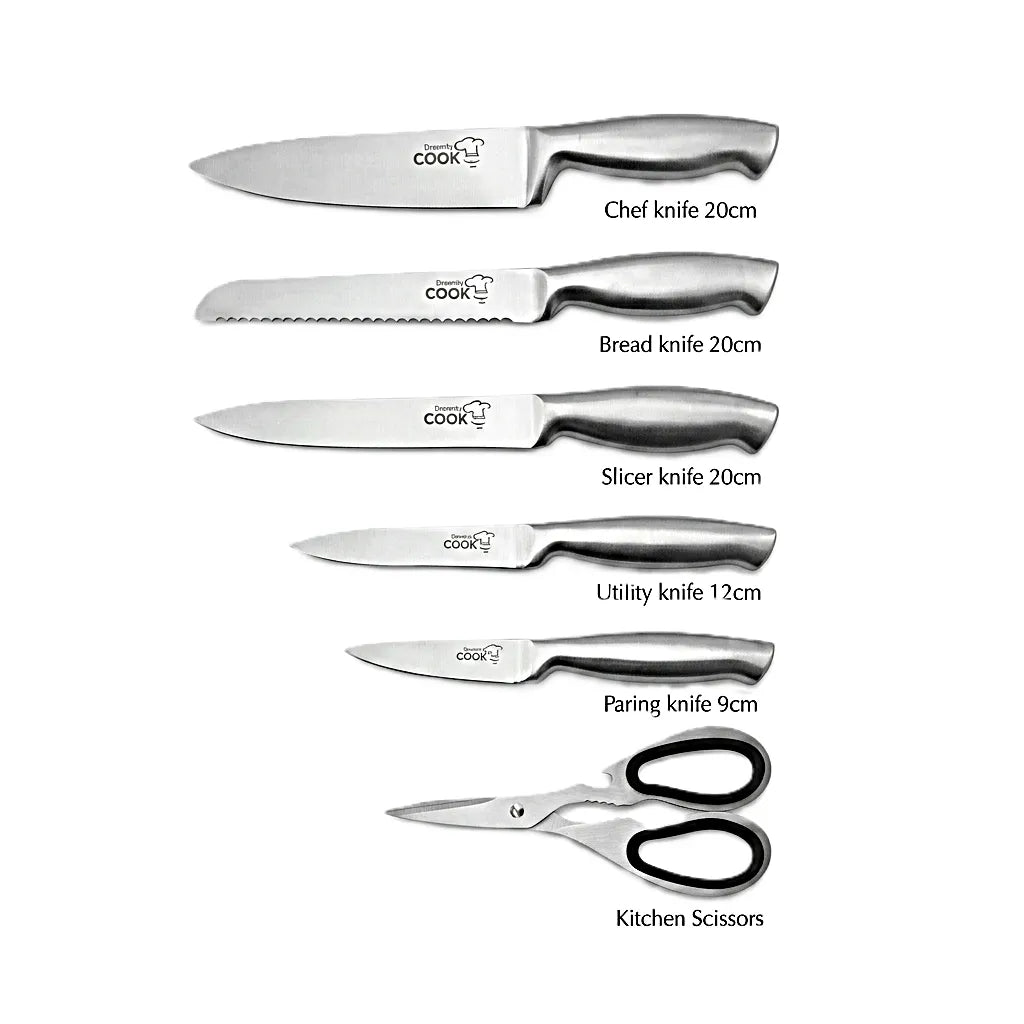 Dynamic Cook 6-Piece Stainless Steel Knife Set with Modern Acrylic Stand