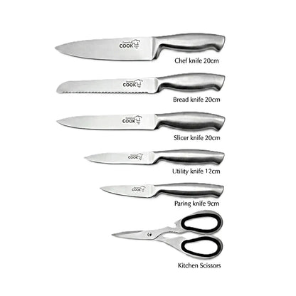 Dynamic Cook 6-Piece Stainless Steel Knife Set with Modern Acrylic Stand