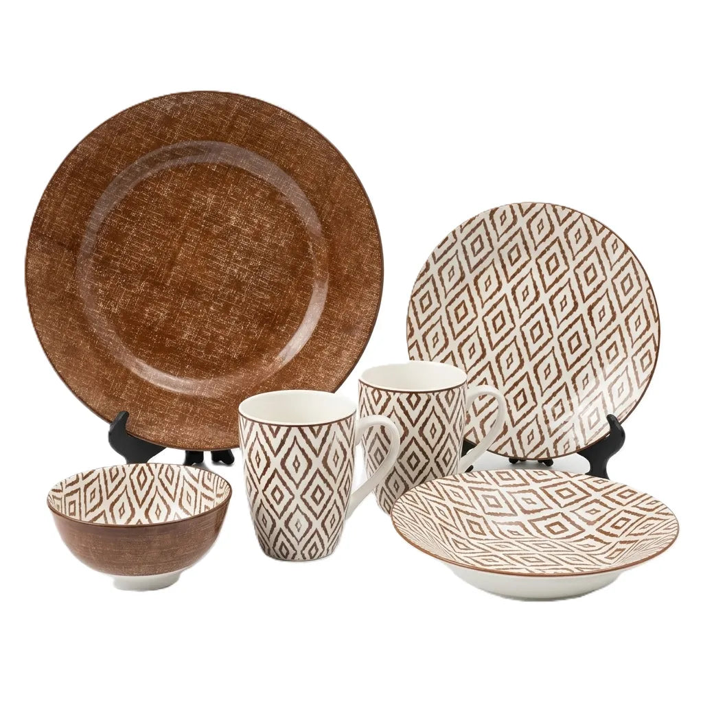 30-Piece Elegant  Brown and White Ceramic Dinnerware Set