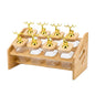 8-Piece Square Borosilicate Glass Jar Set with Bamboo Rack and Gold Deer Handles (350ml each)