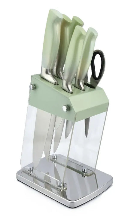 Dynamic Cook 6-Piece Stainless Steel Knife Set with Modern Acrylic Stand