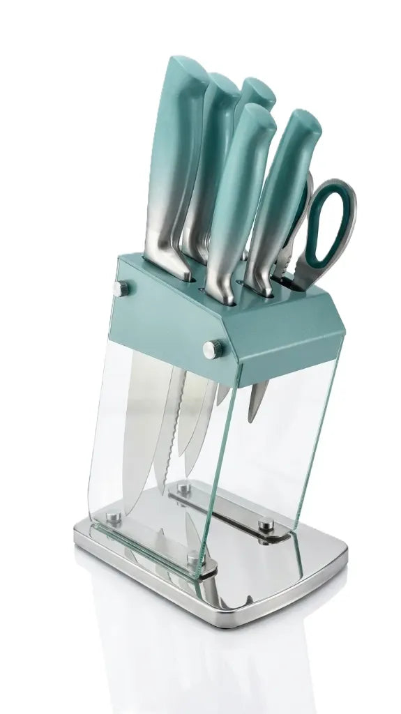 Dynamic Cook 6-Piece Stainless Steel Knife Set with Modern Acrylic Stand