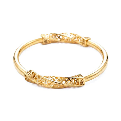 Elegant Lattice Twist Gold-Plated Stainless Steel Bangle