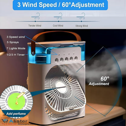Mini Cooling Fan with Water Tank Third Gear Turbine Portable Cooling Fan USB-C