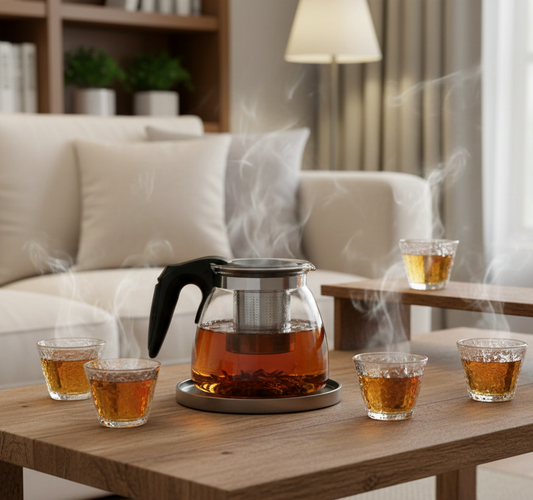 طقم إبريق شاي زجاج وأربعة أكواب