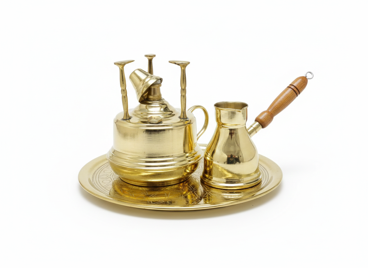 Set of Coffee pot -copper tray and copper coffee burner